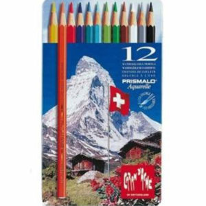 Caran d’Ache – Confezione da 12 pastelli Caran d’Ache Prismalo, in scatola di metallo.Colori – 999.312