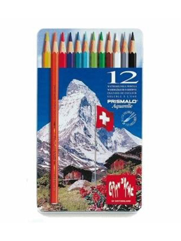 Caran d'Ache - Confezione da 12 pastelli Caran d'Ache Prismalo, in scatola di metallo.Colori - 999.312