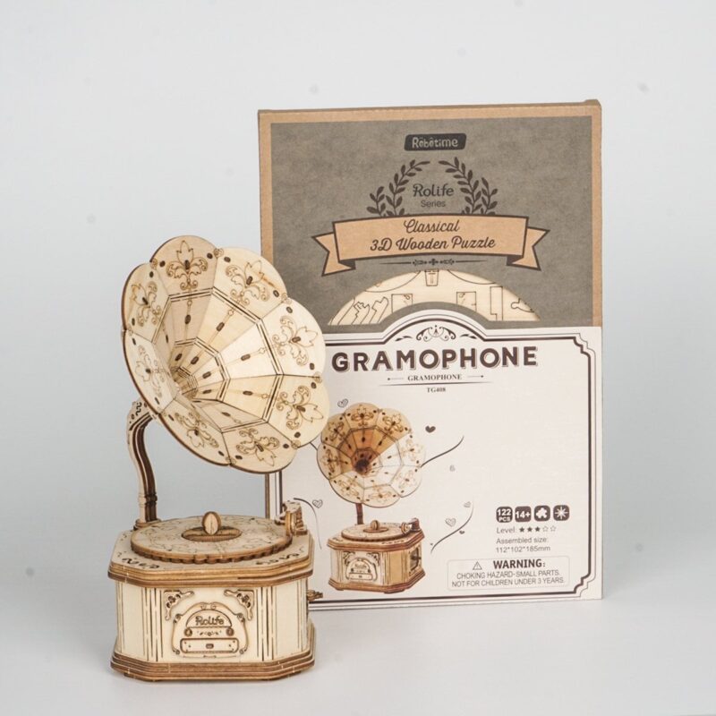 Robotime Rokr - Grammofono puzzle 3D in legno da assemblare - TG408
