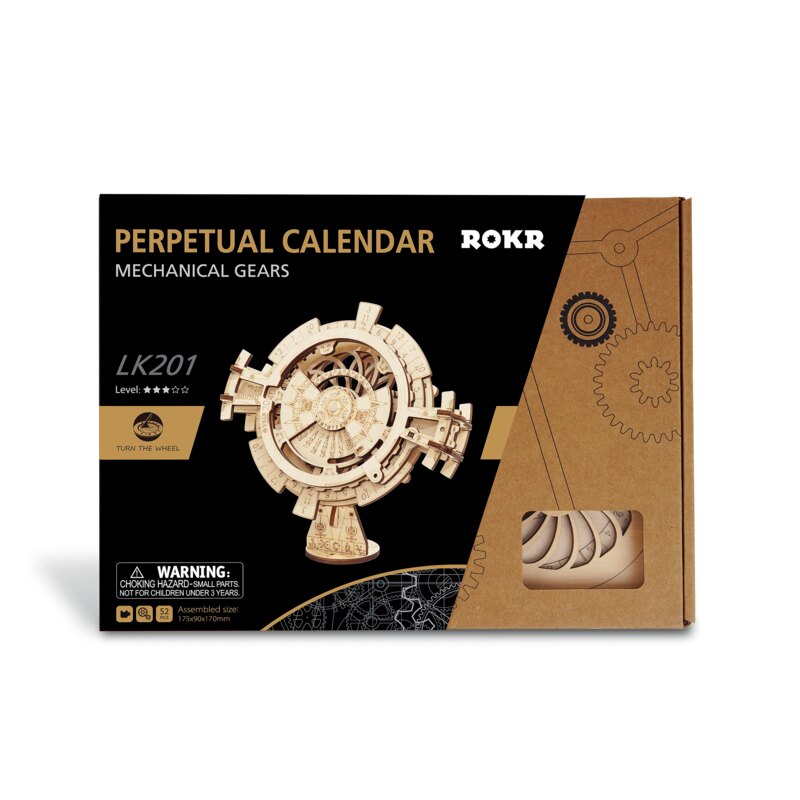 Robotime Rokr - Perpetual Calendar puzzle 3D in legno con ingranaggi meccanici - LK201