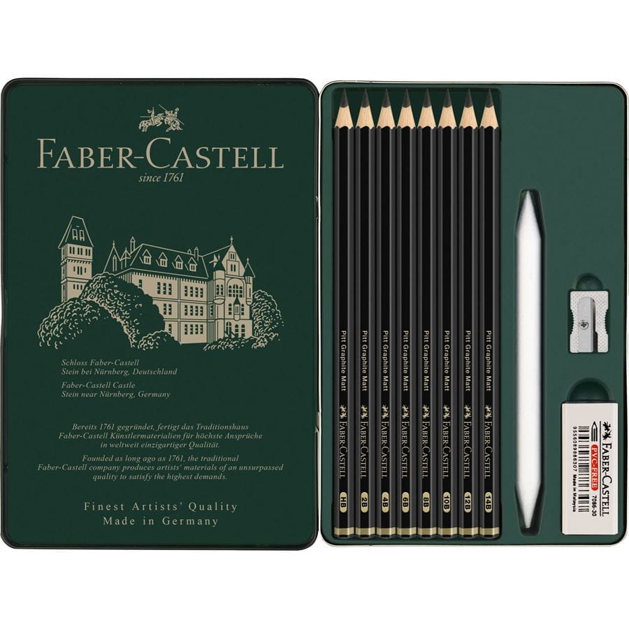 Faber-Castell - Confezione in metallo di matite Faber-Castell Pitt Graphite Matt 8 gradazioni - 115220