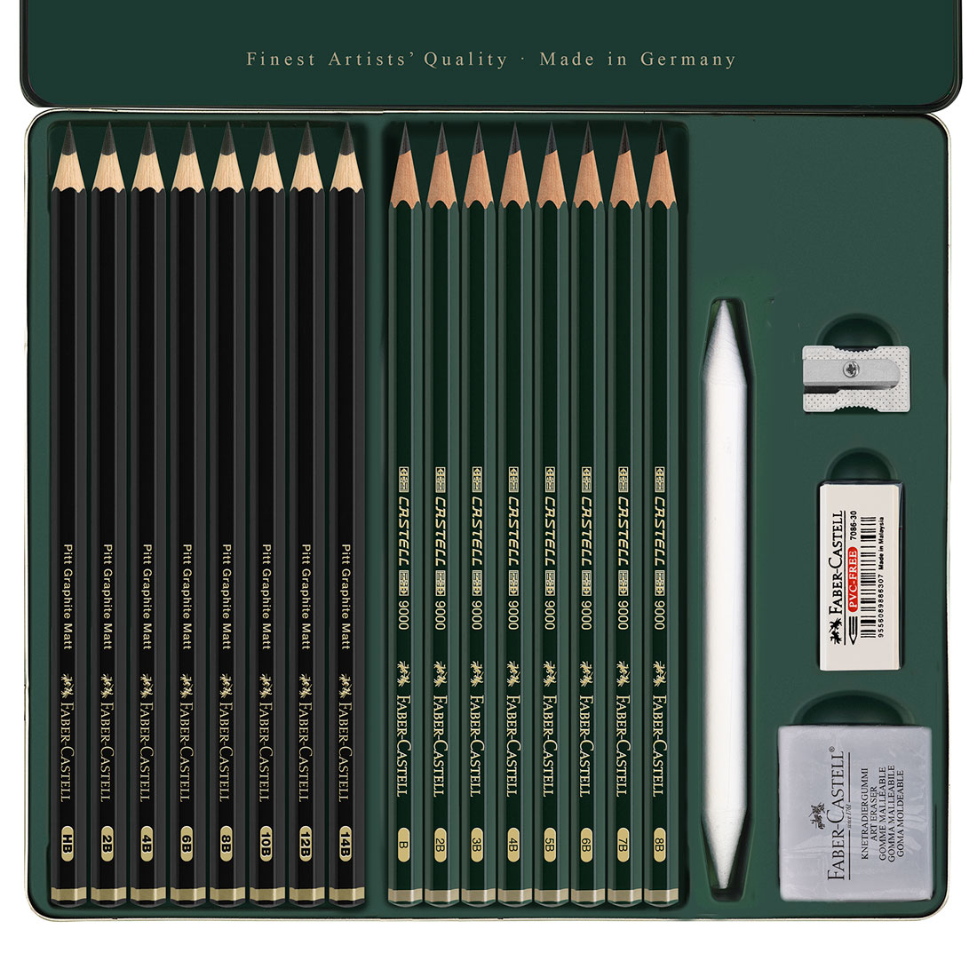 Faber-Castell - Set di matite opache in grafite Castell 9000 & Pitt, latta da 20 - 115224