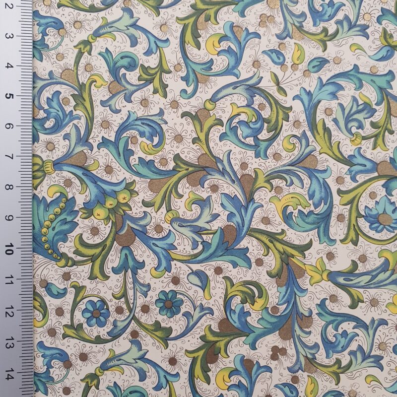 Carta Varese - Confezione da 5 fogli di carta Varese misura 100x70cm, peso carta: 100 g/mq. fantasia Fiorentina azzurra, con elementi dorati - 905FIOA