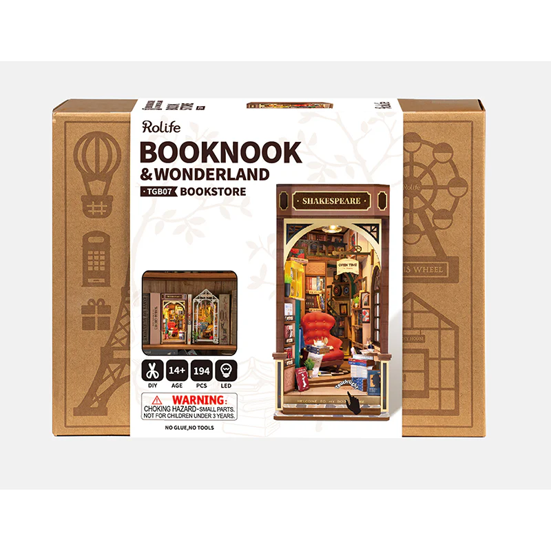 Robotime Rokr - Book nook Bookstore Shakespeare, reggilibro Rolife - TGB07