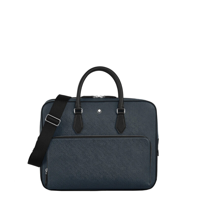 Montblanc - Portadocumenti Montblanc Modello Medio con Tasca in Pelle Sartorial colore Tweed blu. - 220332