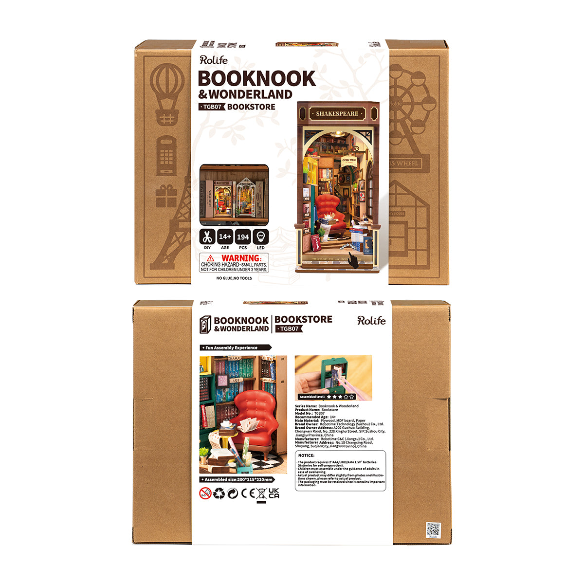 Robotime Rokr - Book nook Bookstore Shakespeare, reggilibro Rolife - TGB07 - immagine 4